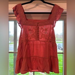 Coral Pink Peplum Flowy Top. Brand: Eyeshadow. Size: M